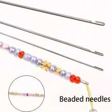 4Pcs Beading Needles17cm/6.69inch With Storage Tube, Bead Crochet Hooks Beaded Needles Steel Wood Bead Needle Threader Jewelry Making Tools Beading Needles Sewing Embroidery - View 2
