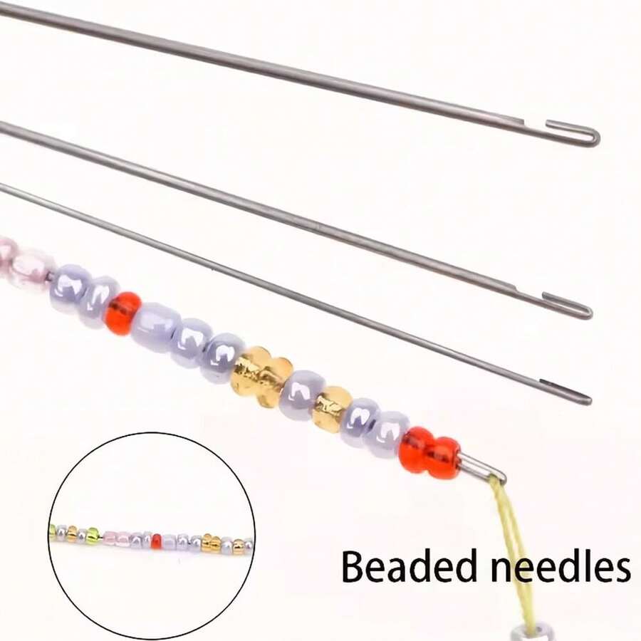 4Pcs Beading Needles17cm/6.69inch With Storage Tube, Bead Crochet Hooks Beaded Needles Steel Wood Bead Needle Threader Jewelry Making Tools Beading Needles Sewing Embroidery