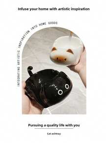 Tabletop Ashtray, Siamese Cat Cartoon Ceramic Covered Ashtray, High-Quality Home Decor Ashtray - Multicolor - View 6