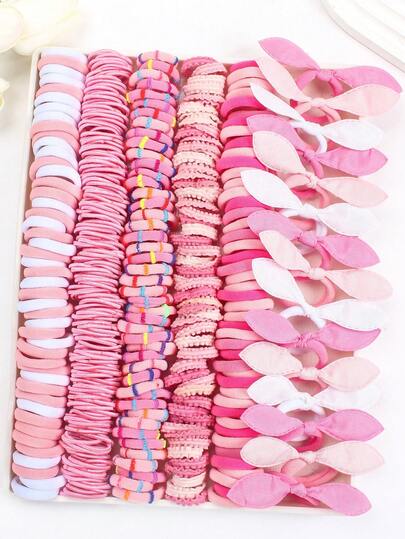 200pcs/Set Pink & White Hair Scrunchies Set, Including Rabbit Ear Scrunchies, Lace Scrunchies & More Styles - Suitable For Girls & Women, Easy To Use For Ponytails, Events And Various Hairstyles
