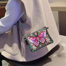 1件装钻石画套装链条包，蝴蝶孔雀系列，PU皮革材质，镶嵌马赛克水晶水钻的肩链包，适合日常通勤、休闲外出，也可作为礼物赠送。 - 查看 14