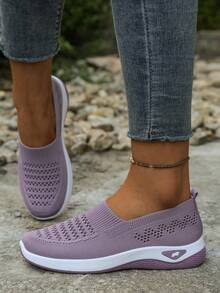 Lightweight Soft-Sole Walking Shoes For Women, Summer Hollow Breathable Casual Shoes, Comfortable Mommy Shoes - Light Purple - View 4