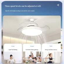 Retractable Ceiling Fan With 3-Tone LED Light, Silent DC Motor, Remote Control, Invisible Blades, Reversible For Summer And Winter, Modern Interior Design - White - View 9
