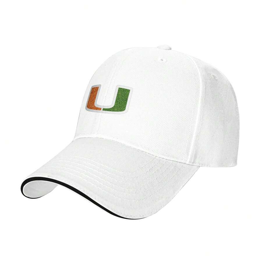 University Of Miami Logo Embroidered Baseball Cap For Men & Women, Baseball Football Print Soft Top Dad Hat Casual Outdoor Sun Protection Cap - trắng - Xem 1