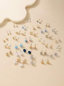 30 Pairs Fashion Women Earrings Set, Cute Daisy, Star, Heart, Asymmetrical Geometric Earrings, Suitable For Vacation And Travel - Multicolor - View 2