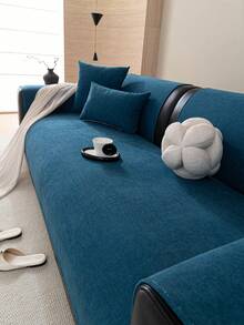 1 pezzo Fodera per cuscino del divano in chenille confortevole, cuscino per seduta di divano moderno e minimalista antiscivolo, copridivano antipolvere e lavabile, di colore blu fresco e alla moda, morbido e resistente allo sbiadimento, coperta protettiva adatta agli animali domestici, regolabile per divani ad angolo, adatta per camera da letto, ufficio, combinazione di mobili per il soggiorno, divano a L e divani a 1/2/3/4 posti - Blu - Visualizzare 5