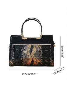 2026春夏新款亮面漆皮高端女士手提包，奢华优雅OL成熟魅力女士托特包，时尚黑金蛇纹大号包，百搭优雅单肩斜挎包，高品质礼品 - 彩色 - 查看 10