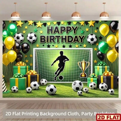 1 Piece Of 2d Background Cloth, And A Party Banner With Polyester Background Cloth For Football Birthday Celebration Theme Picture, Which Is Suitable For The Photographic Background Of Indoor And Outdoor Activities, Birthdays And Celebrations, Without Power Supply, And Various Styles And Sizes Can Be Selected.