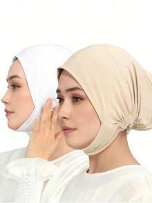 2pcs Hijab Beanies Cap Undercaps Slouchy With Elasti Non-Slip Caps Under Scarf For Women - Color - View 4