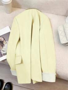 Blazer casual y elegante con cuello de solapa y botones para mujer - Amarillo claro - Ver 4
