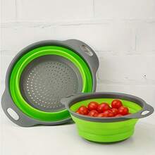 1 Set Round Kitchen Colander Basket, Comes With Foldable Funnel, Plastic Handle, Silicone Material, Suitable For Kitchen. Great For Draining Pasta, Vegetables And Fruits, Multi-Function Fruit & Vegetable Strainer (Green, Red, Blue) - Multicolor - View 6