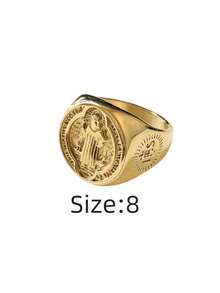 1pc St. Benedict Catholic Religious Men's Ring, 316 Stainless Steel Material, 18K Gold Vacuum Plated Inside & Outside, Durable Waterproof Non-Fading Non-Allergic. Suitable For Religious Events, Theme Parties, And Casual Daily Wear - St. Benedict Men's Ring - View 23