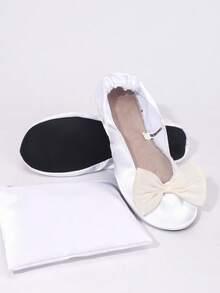 Nuevas bailarinas de boda blancas para mujer, con sensación de descalzo y ligero, con decoración de lazo, moda femenina casual, suave y cómoda, versátil y clásica, adecuada para uso en interiores, zapatos de ballet plegables y de fácil deslizamiento - Blanco - Ver 7