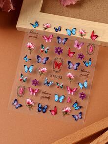 2片装春季美甲贴纸，不同蝴蝶花朵线条设计，滑动式吊坠，自粘式贴纸，DIY美甲配件工具，美甲用品 - 彩色 - 查看 6