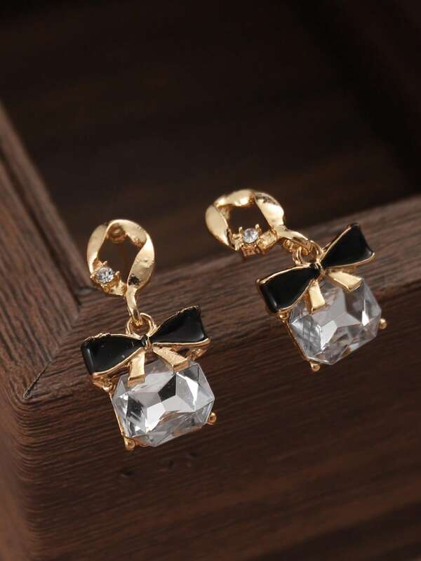 Korean Girl Heart-Shaped Asymmetric Earrings Simple Wild Rhinestone Pearl Chain Earrings Jewelry Earrings