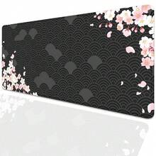 Alfombrilla de ratón con diseño de flores de cerezo en acuarela negra, alfombrilla de ratón grande para juegos con bordes cosidos, base de goma antideslizante e impermeable para oficina, trabajo en casa y escritorio - Rectángulo - Ver 2