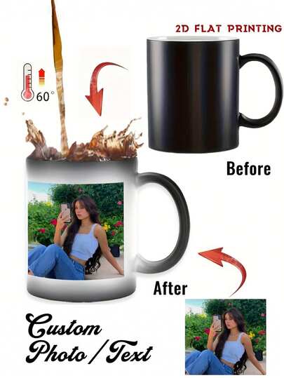 Customizable Color Changing Mug, Personalized Photo Coffee Cup, Heat Sensitive Color Changing, Personalized Photo Anniversary Commemorative Mug, Housewarming Gift, Valentine's Day Gift, Anniversary Gift, Graduation Gift, Cute Customized, Personalized, Unique Ideal Gift, Suitable For Boyfriend, Girlfriend, Anniversary, Valentine's Day, Mother's Day, Birthday, Children's Day, Father's Day, Graduation, Wedding, Home Decor, Kitchen Essential, Cooking Magic Color Changing Cup