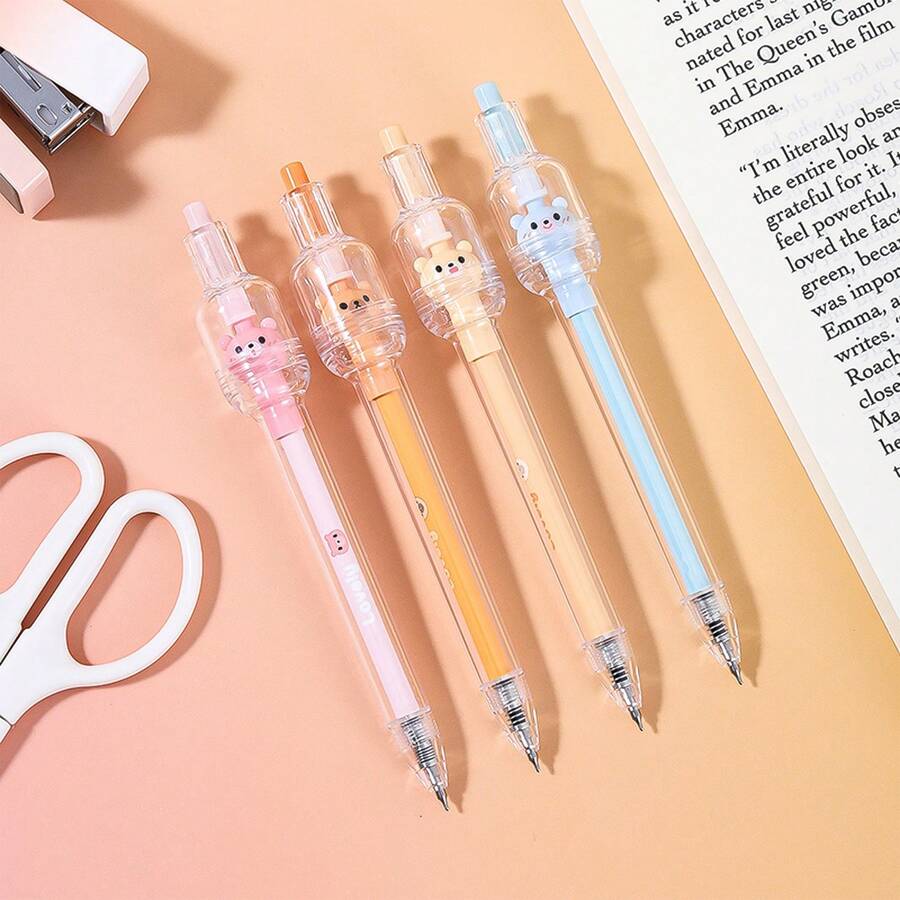 4支/盒 中性笔，许愿熊旋转笔，可爱韩式学生文具多功能简约考试书写笔 - 中性筆 - 查看 1