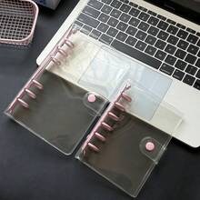 Cuadernos transparentes con un solo orificio en tamaño A6/A7, cuadernos con pegatinas de carpeta rosa, cuadernos con pegatinas, organizadores de tarjetas fotográficas, cubiertas transparentes de cuero suave con doble botón para cuadernos, diarios hechos a mano, álbumes, pegatinas, cuadernos, planificadores, artículos de papelería para estudiantes, suministros de oficina - 1 Set - Ver 6