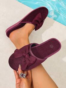 Dép lưới thời trang mới với họa tiết nơ, thích hợp mang trong nhà và ngoài trời. - Màu Đỏ Sâu - Xem 2