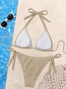 Bộ bikini nữ 2 mảnh chủ đề biển, gợi cảm, kiểu dáng thường ngày, dây mảnh, màu trơn, thích hợp cho bãi biển, bơi lội, kỳ nghỉ xuân/hè, có mút ngực tháo rời. - Nhiều màu - Xem 5