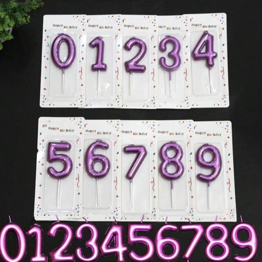 1件 6cm 紫色 0-9數字生日蠟燭,適用於節日慶祝、蛋糕烘焙裝飾、成人禮、生日週年及其他節慶活動,適用於生日、週年紀念、單身派對、畢業典禮 - 紫色 - 查看 1