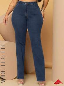 Divas Jeans Wide Leg Fit Plus Size Estrutura Alta Denim Escuro Premium - Lavagem escura - Visão 4