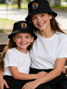 1顶母女渔夫帽，儿童遮阳帽，粉色户外钓鱼帽，跑步徒步帽，透气休闲沙滩帽 - 黑色 - 查看 3