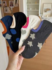 4 Pairs Women's Boat Socks, Japanese Ins Style, Low-Cut Invisible Socks, Thin & Breathable For Spring/Summer, Heart, Star, Polka Dot Patterns, Low-Cut Socks, Versatile, Student & Commuter Invisible Socks, Fashionable - Multicolor - View 9