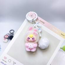 New Flocked Ombre Asymmetric Ear Keychain, Fashionable Cute Cartoon Accessory Bag Charm Key Chain - Multicolor - View 7