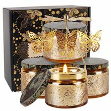 4 支装 3.5 盎司香氛蜡烛，配旋转金色蝴蝶烛台 - 自动旋转，浪漫无烟香氛礼盒套装，适合居家、晚餐和节日场合。 - 4+1旋轉蝴蝶 - 查看 2