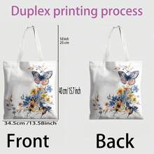 1pc Green Floral Pattern Sturdy Polyester Tote Bag With Adjustable Shoulder Strap - Multicolor - View 9