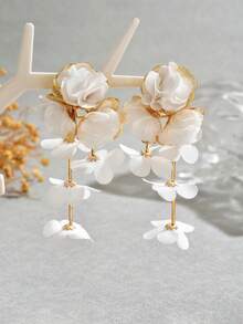 1对布艺花朵耳环，温柔优雅的女士耳环，度假风独特设计耳环 - 花朵耳環 - 查看 9