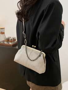 时尚复古白色鳄鱼纹单肩包，波西米亚风斜挎包，纯色肩带手提包，女士晚宴包，褶皱包，完美搭配工作、旅行、约会购物，母亲节礼物，女友礼物 - 灰色 - 查看 6