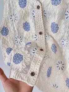 蕾丝镂空吊带背心，宽肩带无袖上衣，女士夏季外套，新款小众风格 - 淺藍色 - 查看 2