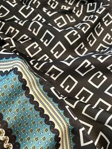 1pc Imitation Silk Minimalist Letter Print 70cm Square Scarf/Bandana, Unisex Sun Protection, Versatile Head Wrap, Neck Scarf Accessory - Black - View 3