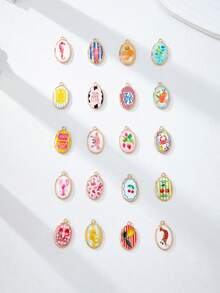Pingente folheado a ouro com tema de frutas marinhas, ideal para confecção de bijuterias, decoração de colares e pulseiras, acessórios de verão. Inclui conchas, cerejas, peixes, caranguejos, limões e laços. - Multicolorido - Ver 3