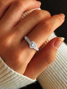 1pc 925 Sterling Silver Heart Shaped Ring, Elegant Geometric Design, European And American Fashion Women's Ring, Ideal For Wedding, Anniversary, Valentine's Day, High-Quality Jewelry Gift - Silver - View 4