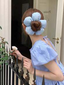 1pc Women Satin Flower Decor Hair Scrunchie, Elegant And Fashionable Accessory Suitable For Daily Use, Gift For Her Scrunchies Hair Ties Scrunchy Hair Ties Head Accessories Ponytail Holder - Hồng - Xem 6