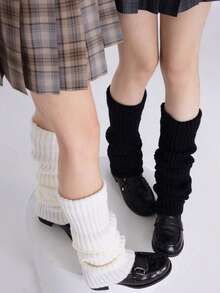 1双黑色/2双黑白时尚女士荷叶边宽松腿套，舒适保暖，适合秋冬季穿着 - 黑色 - 查看 5