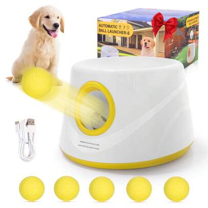 Dog Automatic Ball Launcher Convenient Pet Ball Thrower Interactive Game Ower Launcher With 5 Etpu Sphere, 3 Adjustable Distances  (19ft/32ft/45ft), Interactive Thrower Machine, Mental Stimulation Dog Toys For Indoor/Outdoor Automatic Dog Ball Launcher