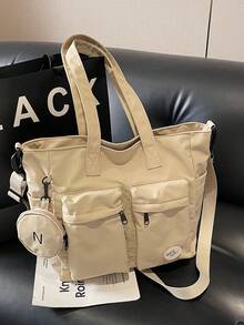 新款时尚休闲多口袋大容量男女通用单肩包，韩版通勤/上学斜挎包，可折叠购物旅行度假手提包 - 彩色 - 查看 12