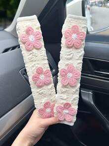 2件装针织花朵蓬松纹理汽车安全带套，防摩擦防滑肩垫 - 護肩 - 查看 4