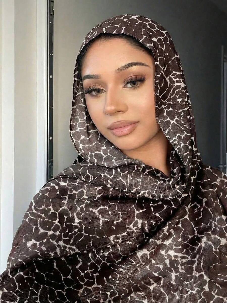 1件装女士时尚波西米亚水墨印花面纱头巾，休闲街头风日常佩戴头巾，秋季围巾