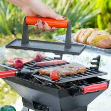 Pre-Seasoned Heavy Cast Iron Burger And Bacon Press Set With Heat-Resistant Wooden Handle - For Smashing Burgers, Bacon, And Griddle Cooking - Black - View 3