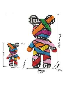 3680片DIY迷你积木模型，拼装拼图，恶魔熊系列，优质材料，附赠积木锤，创意玩具，解压益智，适合作为情人节、生日、节日、圣诞节礼物 - 彩色 - 查看 5