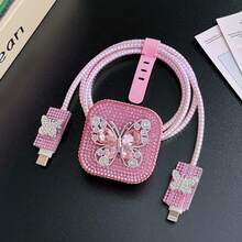 5个粉色水钻蝴蝶造型充电线保护套，兼容40W苹果充电器和 17 Pro Max/17/17 Pro - 粉色 - 查看 7