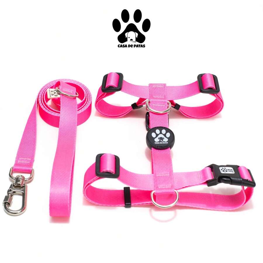 H-Shaped Dog Harness With 1.20m Standard Leash - Pink - View 1