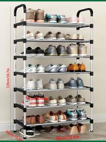 1 chiếc kệ giày nhiều tầng bằng kim loại chất lượng cao, giá để giày đa năng tiết kiệm không gian cho lối vào nhà, kiểu dáng thẳng đứng. - màu đen - Xem 12