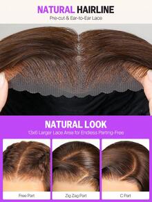 MEGALOOK Peluca frontal de encaje sin pegamento de 13x6 de cabello humano, onda corporal, degradado marrón con reflejos, peluca sin pegamento 100% cabello humano virgen, con tapa transpirable y cordón ajustable para mujeres - Multicolor - Ver 7